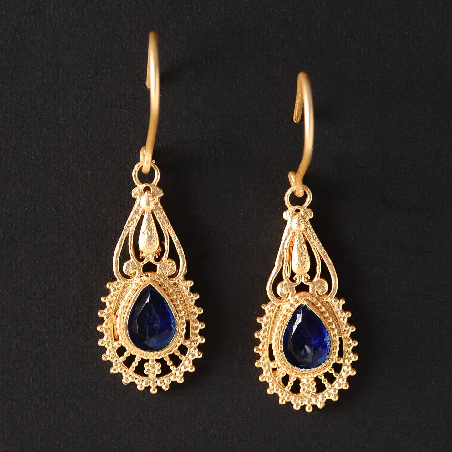 Ruhi- Stone Studded Dangler Earrings(Blue)