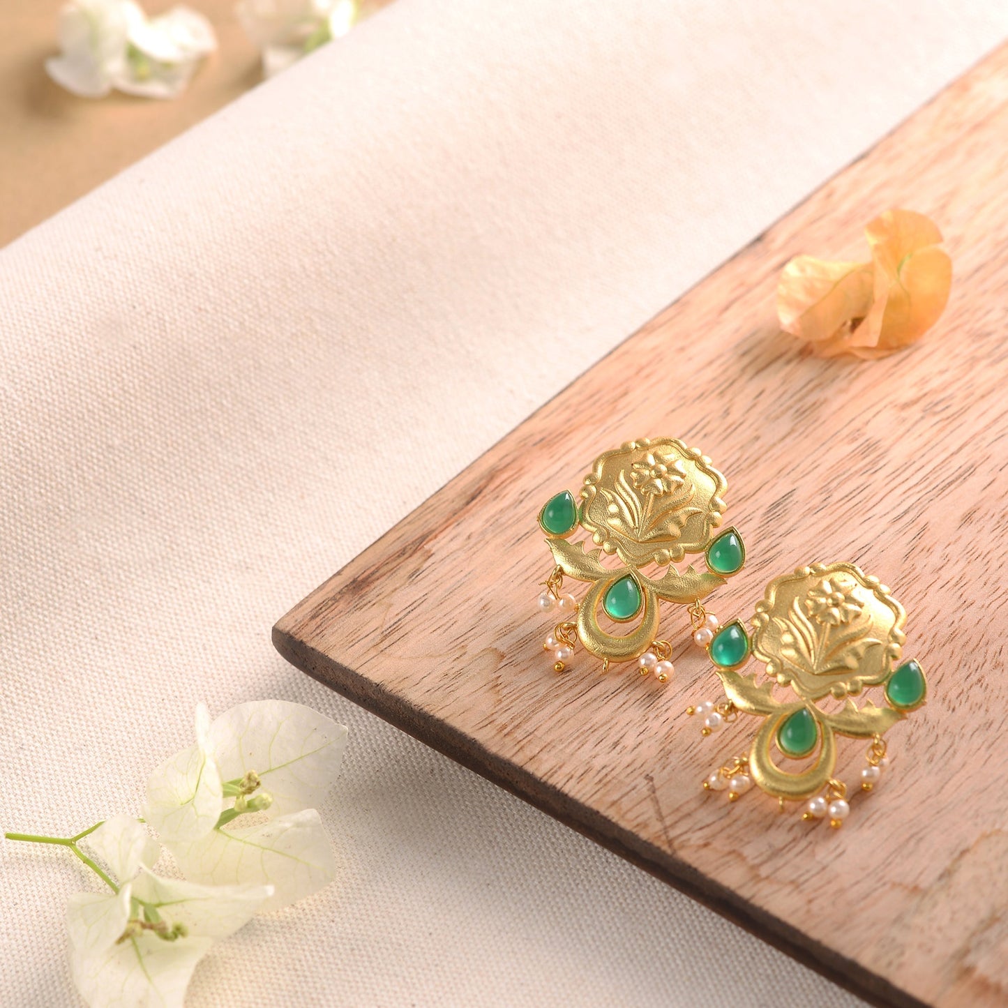 Ritika- Stone Studded Hanging Pearls Dangler Earrings(Green)