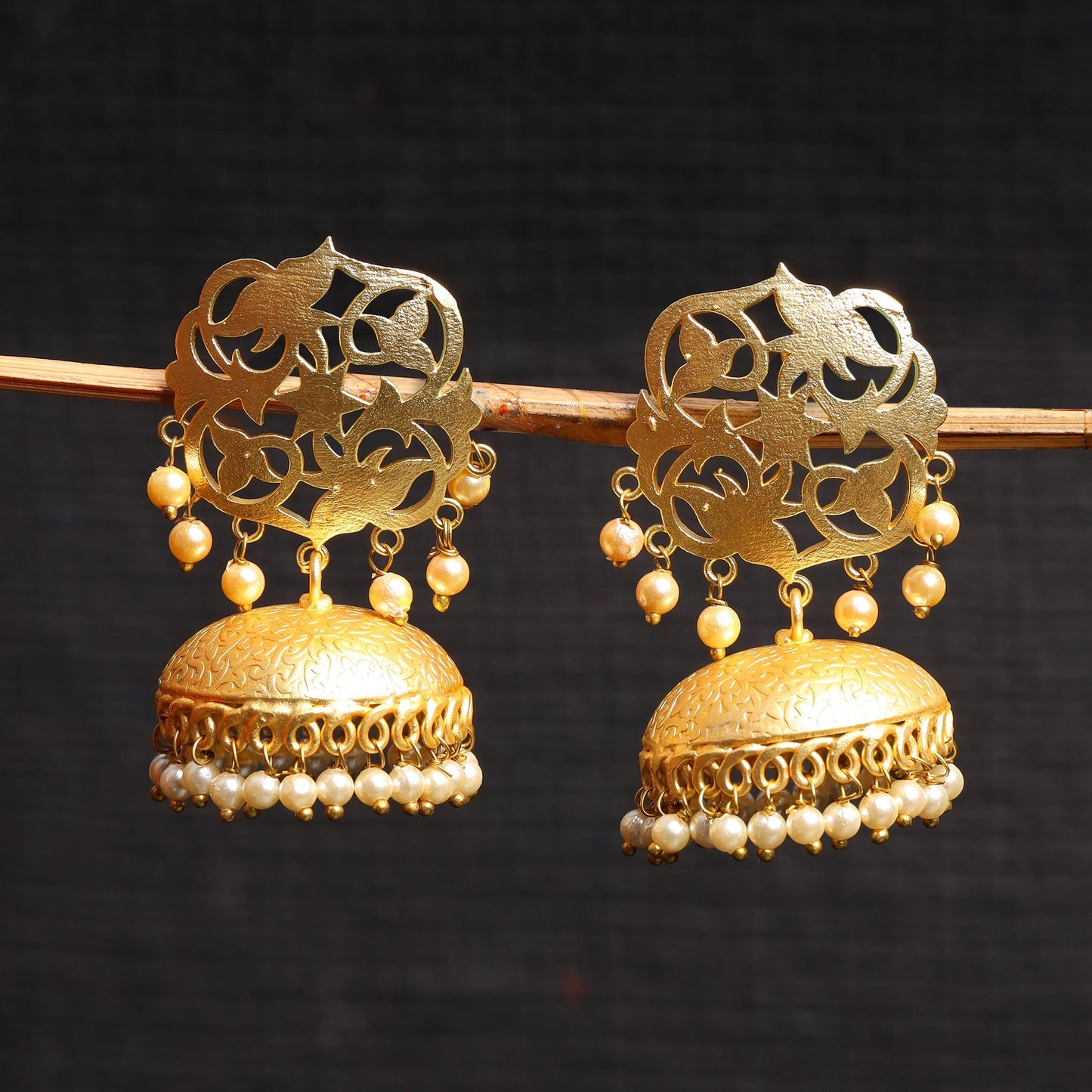 Arika- Golden Matte Jhumka Earrings