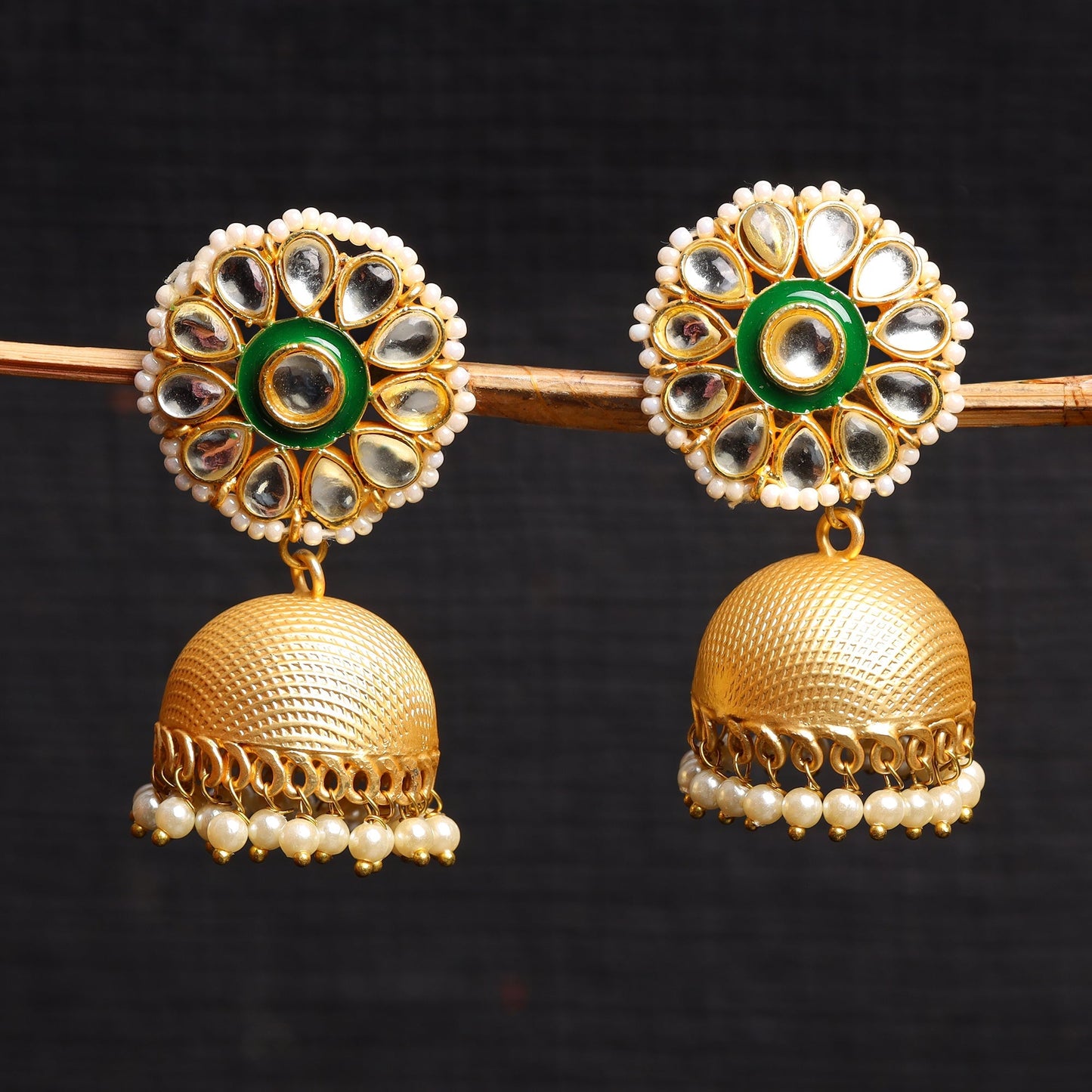 Arisha- Stone Studded Pearl Framed Jhumka Earrings