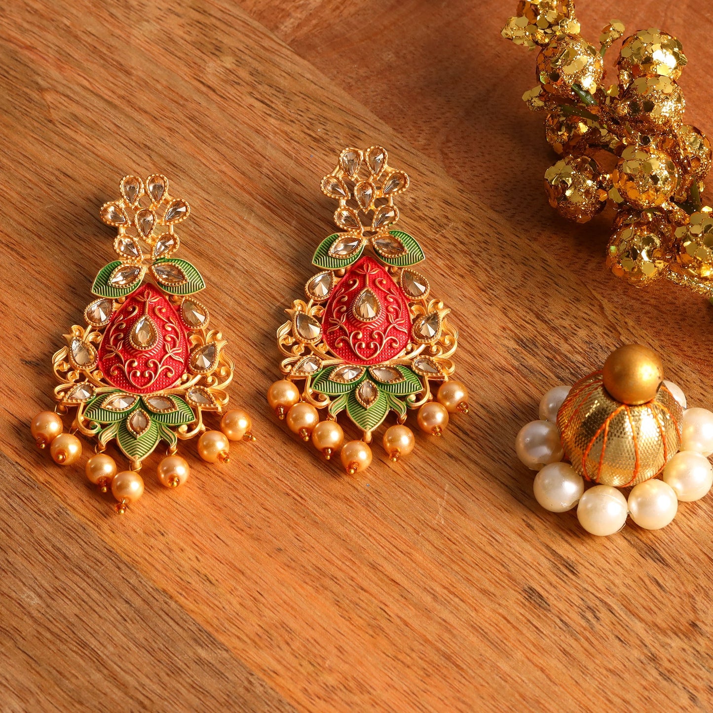 Harini- Stone Studded Hanging Pearl Dangler Earrings(Multicolored)