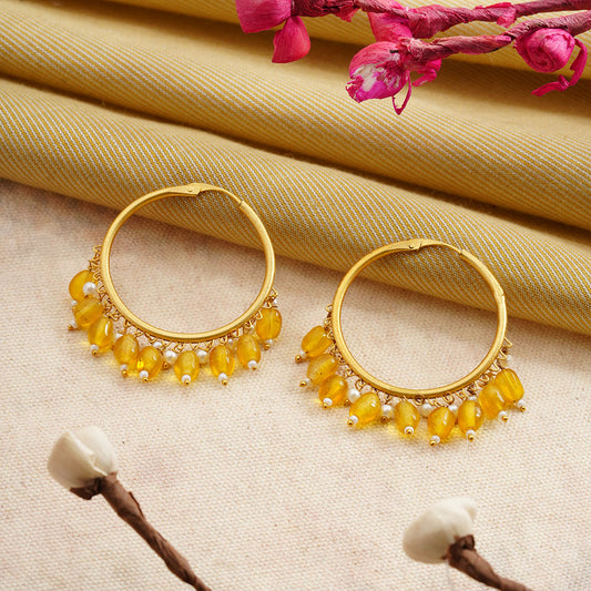 Zoya- Hanging Pearl Hoops Earrings(Golden)