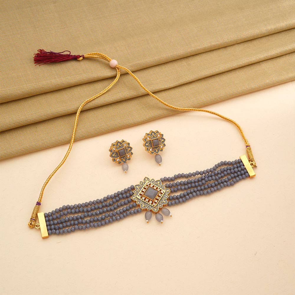 Iyana- Stone studded Neckpiece set(Gray)
