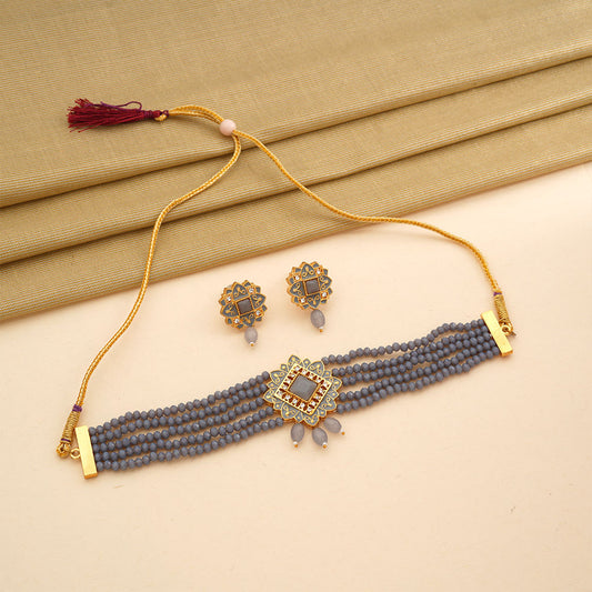 Iyana- Stone studded Neckpiece set(Gray)