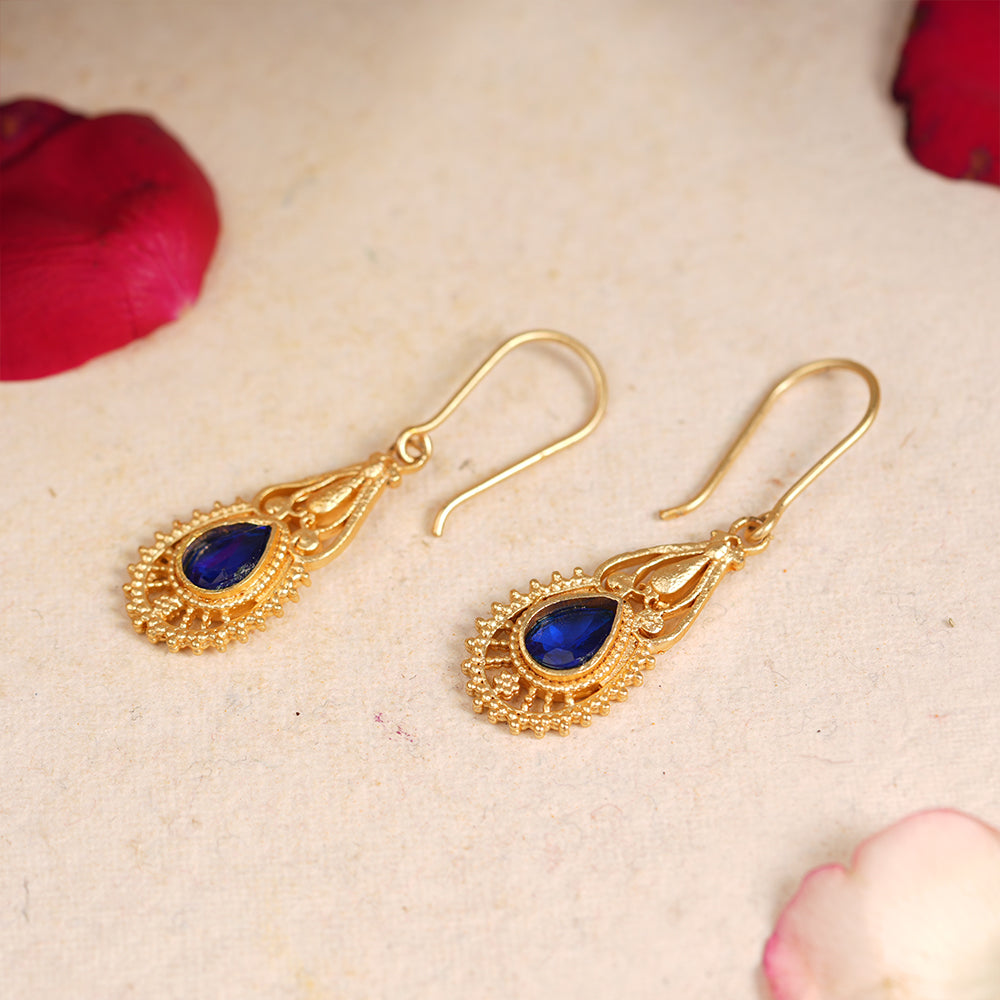 Ruhi- Stone Studded Dangler Earrings(Blue)