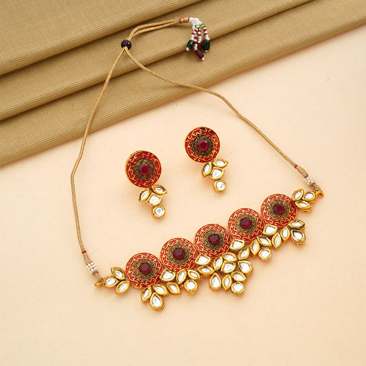 Ameha- Stone studded hanging pearls Neckpiece set