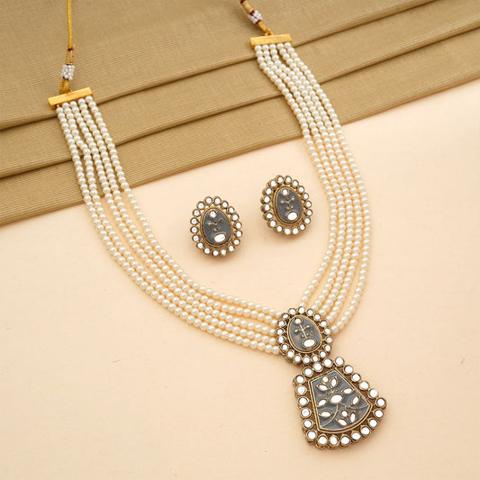 Ziva- Stone studded Neckpiece set (Gray)