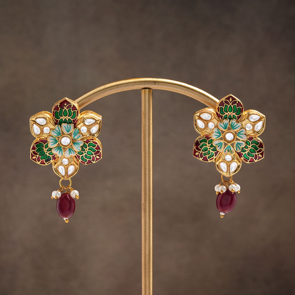 Elvisha- Hanging Bead Stud Earrings(Red)