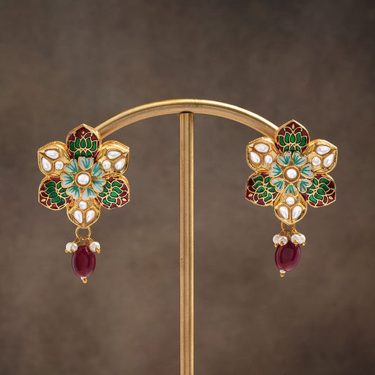 Elvisha- Hanging Bead Stud Earrings(Red)