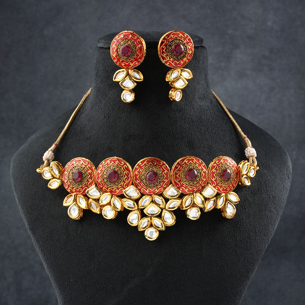 Ameha- Stone studded hanging pearls Neckpiece set