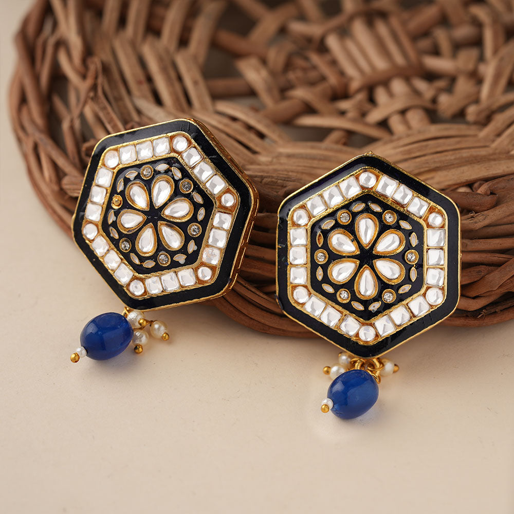 Raelle- Stone studded hanging Bead stud earrings(Blue)