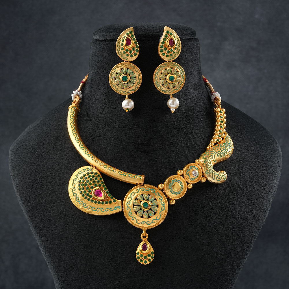 Evania- Stone studded hanging pearls Neckpiece set