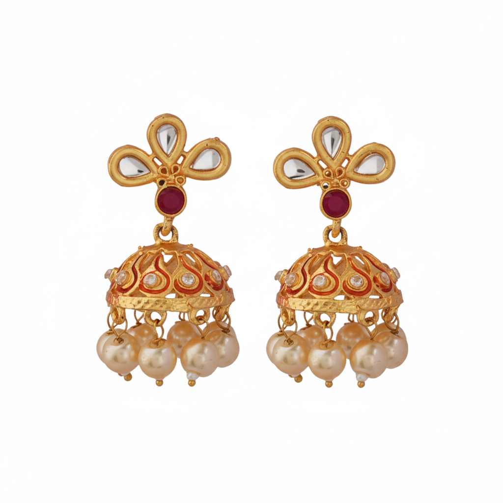 Anira- Stone studded hanging pearls Neckpiece set (Multicolore)