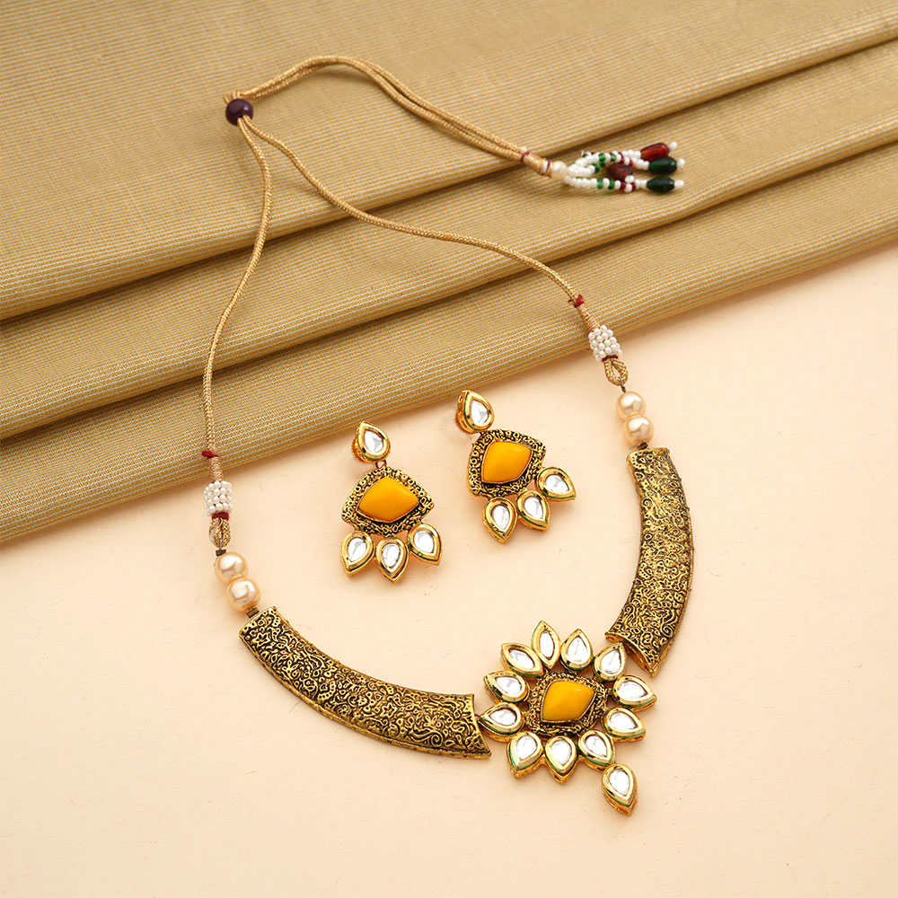 Senira- Stone studded hanging pearls Neckpiece set