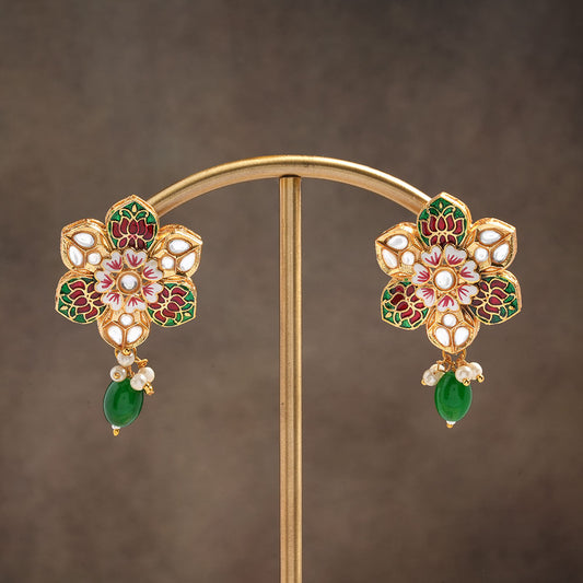 Elvisha- Hanging Bead Stud Earrings(Green)