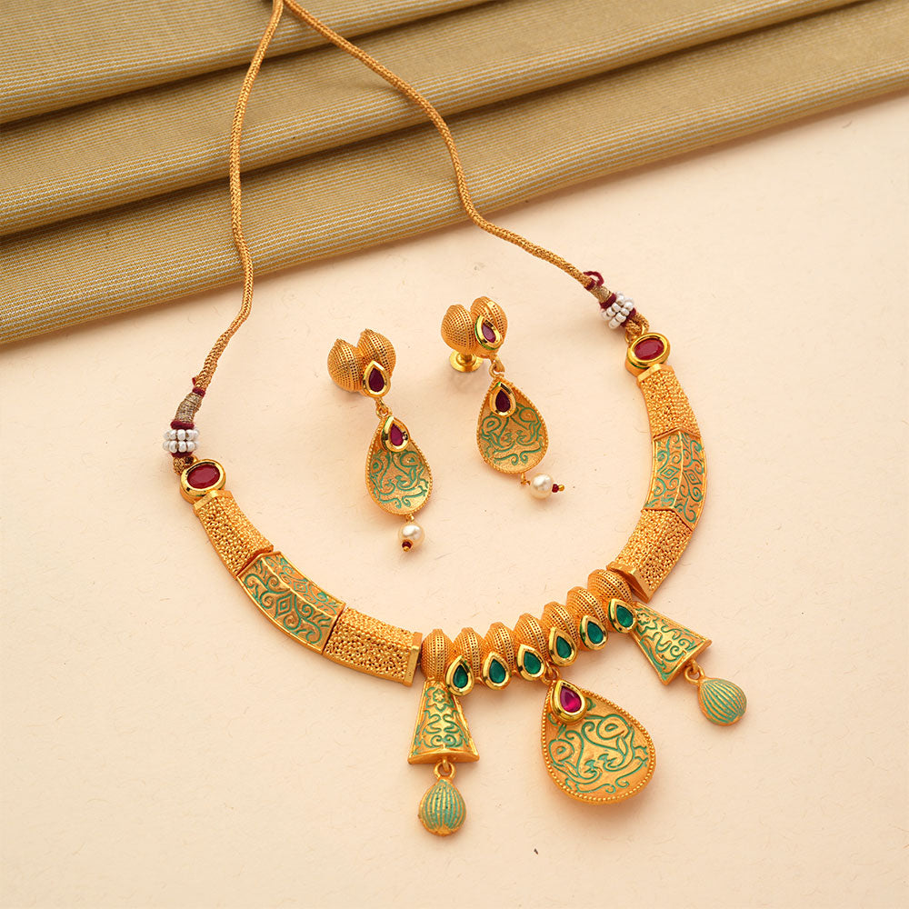 Tavini- Stone studded hanging pearls Neckpiece set