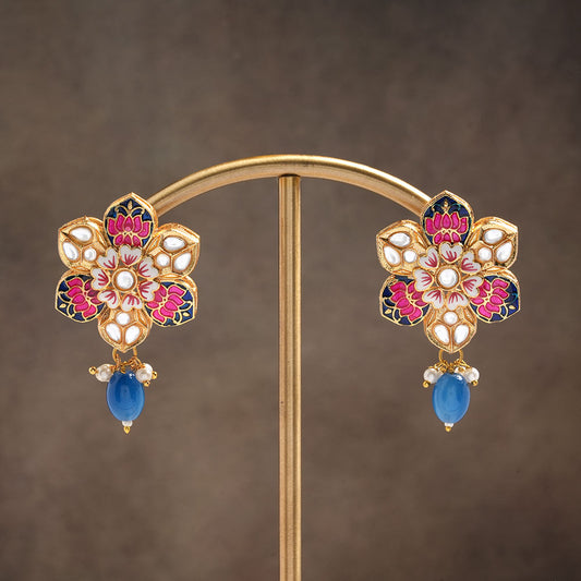 Elvisha- Hanging Bead Stud Earrings(Blue)