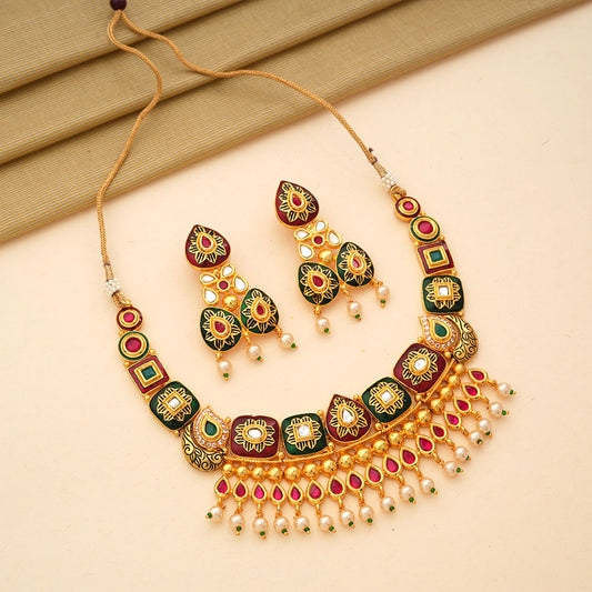 Arzaya- Stone studded hanging pearls Neckpiece set