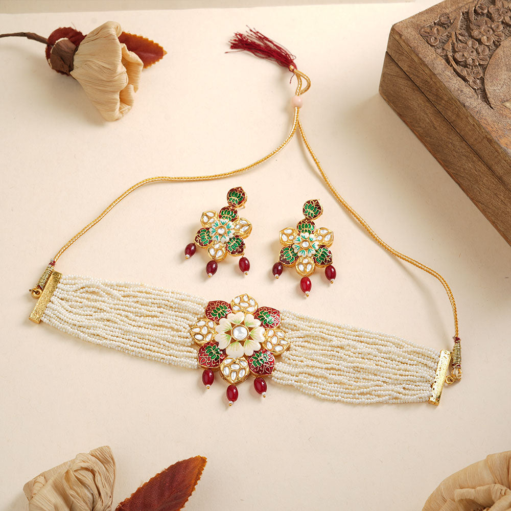 Liyana- Stone studded Neckpiece set(Dark Maroon)