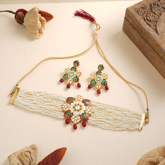 Liyana- Stone studded Neckpiece set(Dark Maroon)