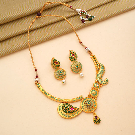 Evania- Stone studded hanging pearls Neckpiece set