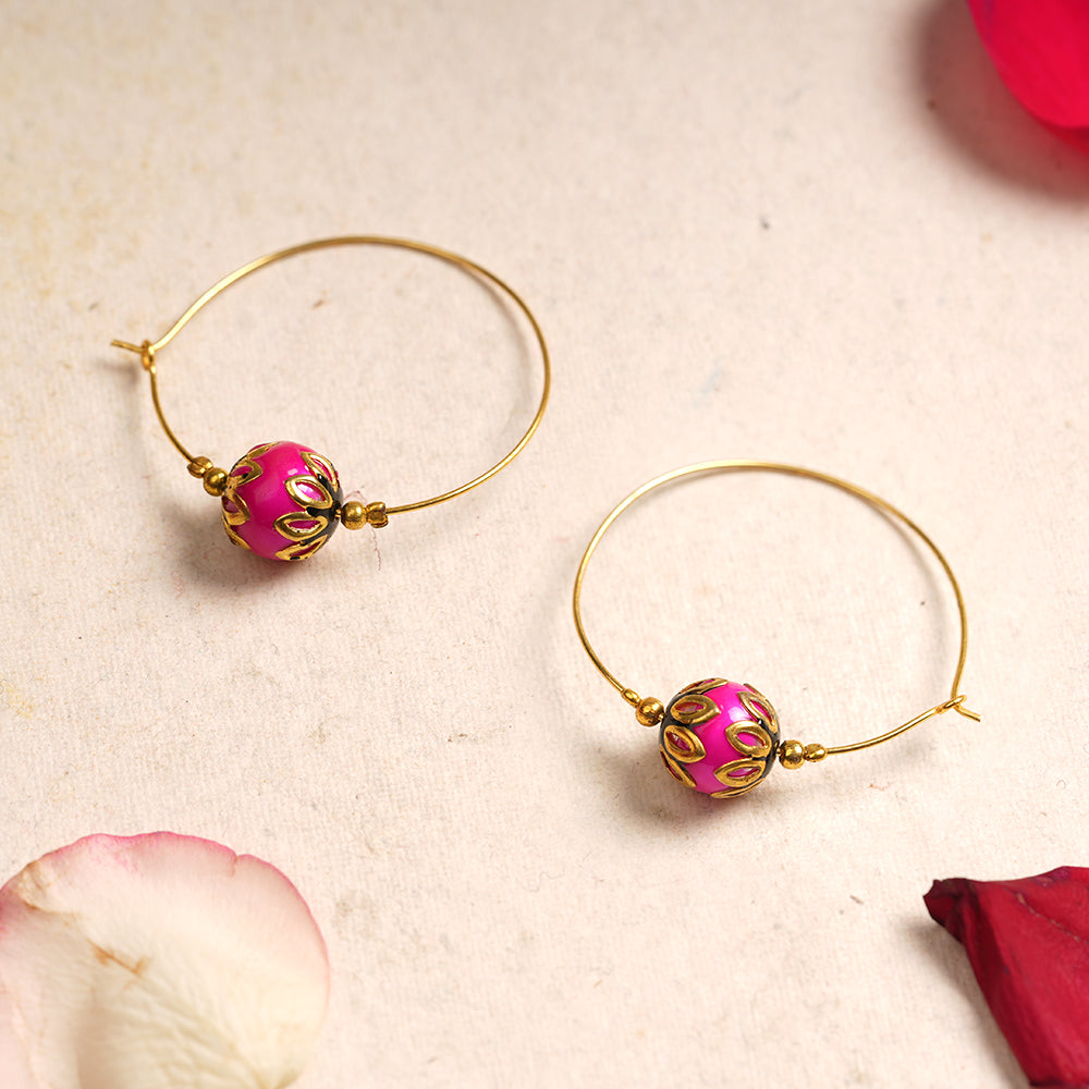 Rajvi- Pearl Hoop Earrings(Pink)