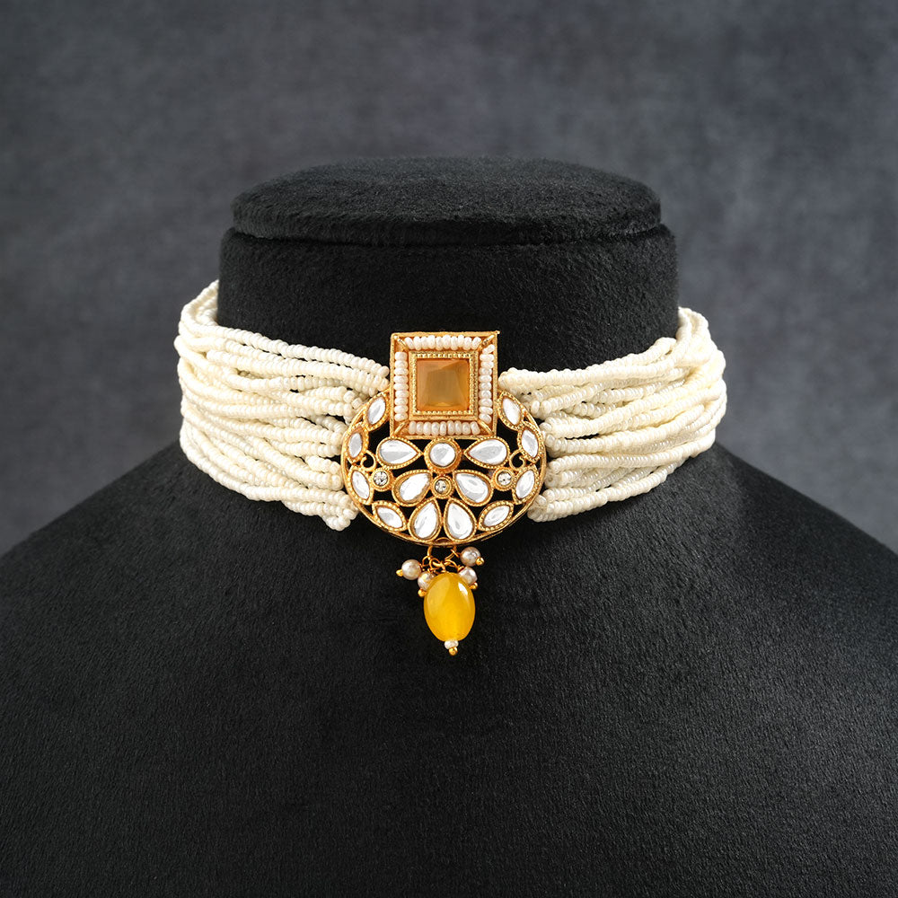 Veha- Stone studded Neckpiece set(Yellow)