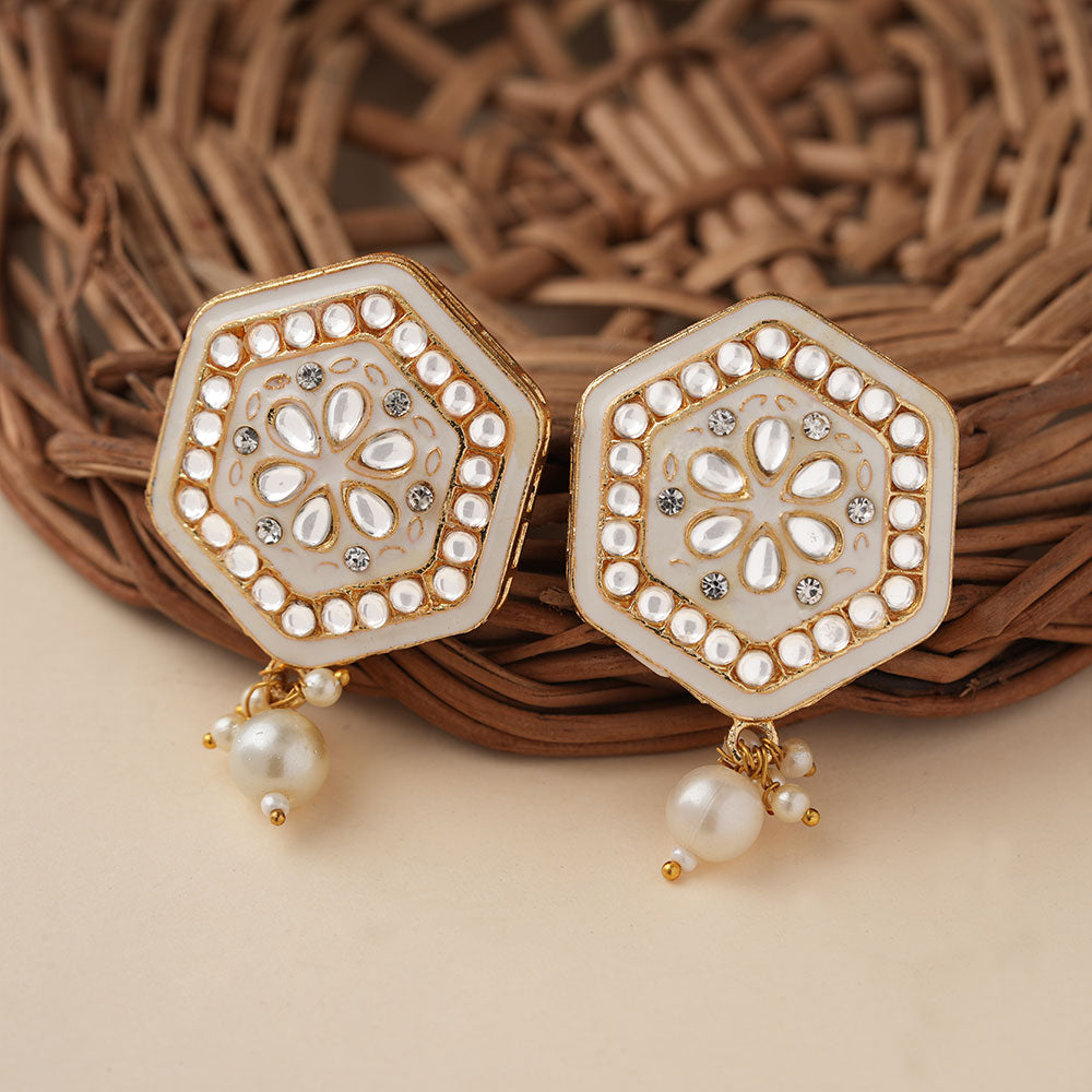 Raelle- Stone studded hanging Bead stud earrings(White)
