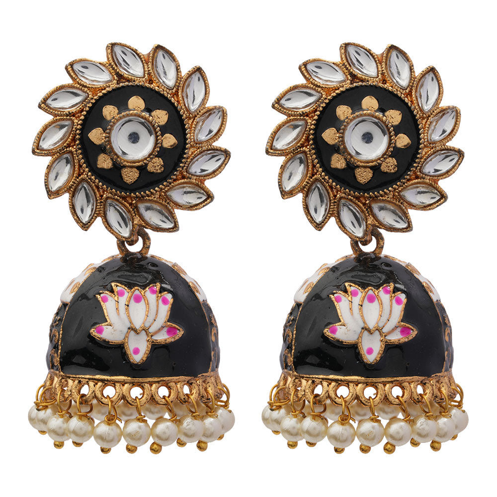 Avni- Stone Studded Hanging Pearls Jhumka Earrings