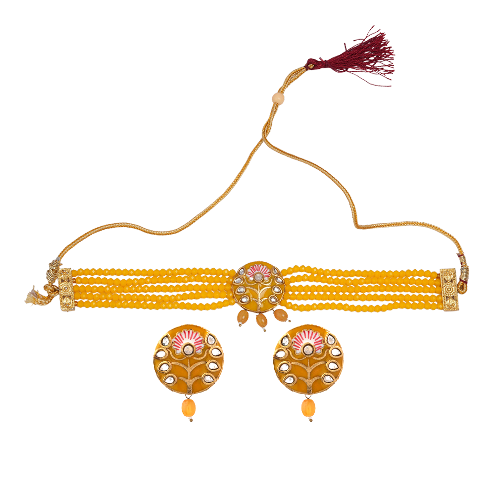 Indira- Stone Studded Hanging Pearl Beaded Neckpiece Set
