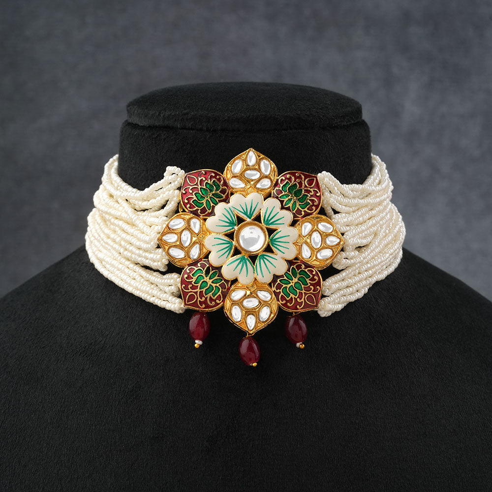 Liyana- Stone studded Neckpiece set(Red)