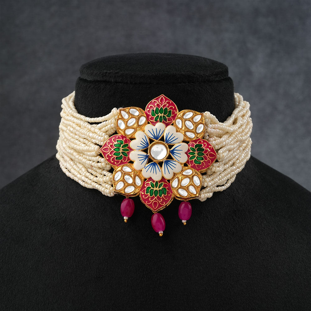 Liyana- Stone studded Neckpiece set(Baby Pink)