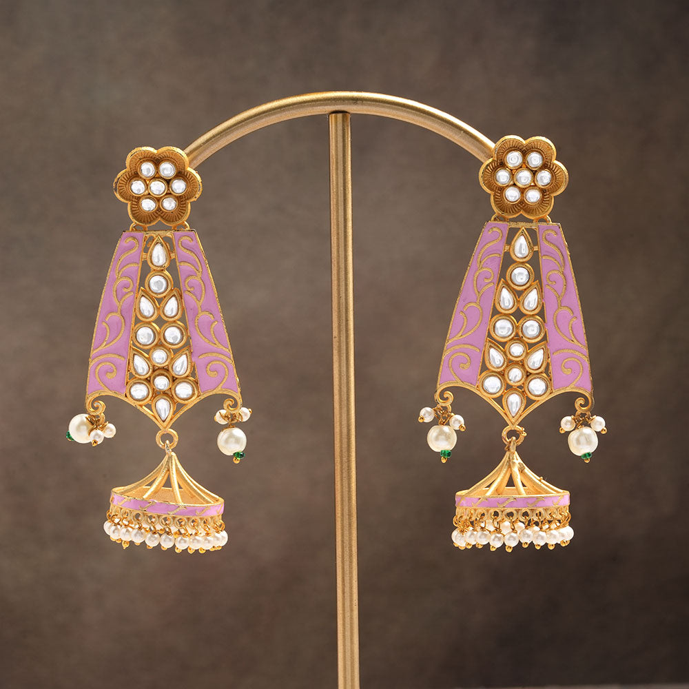 Nirvi- Stone studded dangler earrings(Baby Pink)