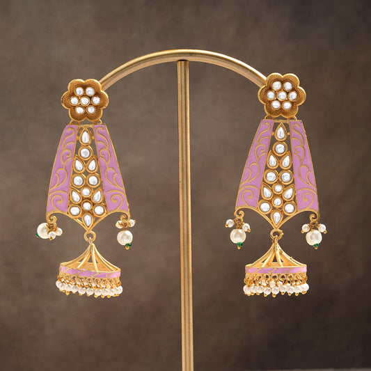 Nirvi- Stone studded dangler earrings(Baby Pink)