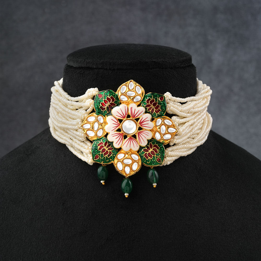 Liyana- Stone studded Neckpiece set(Green)