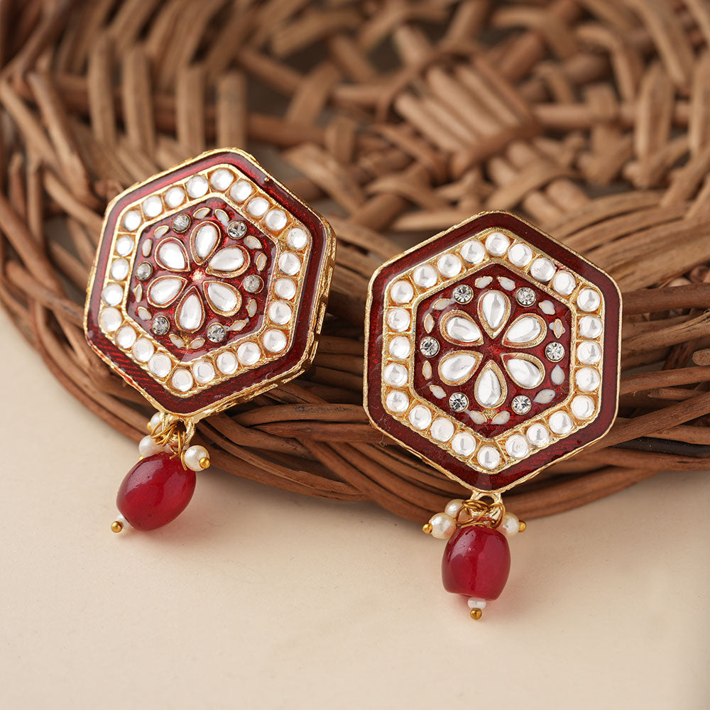 Raelle- Stone studded hanging Bead stud earrings(Red)