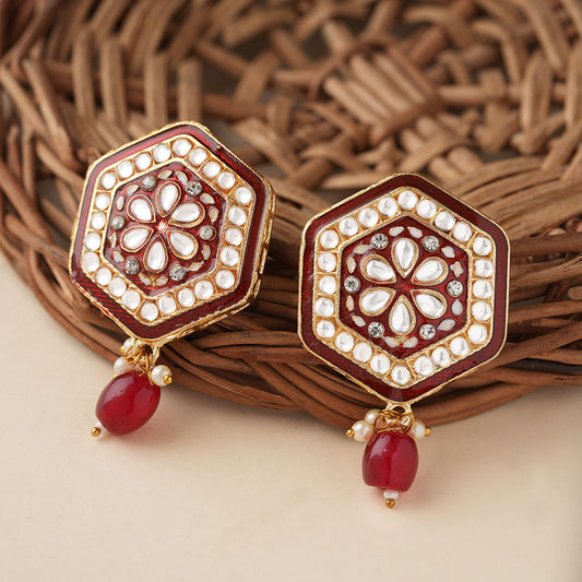 Raelle- Stone studded hanging Bead stud earrings(Red)