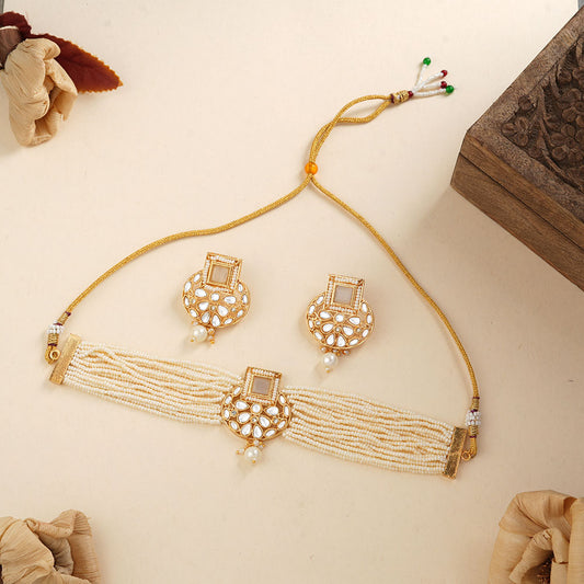 Veha- Stone studded Neckpiece set(White)