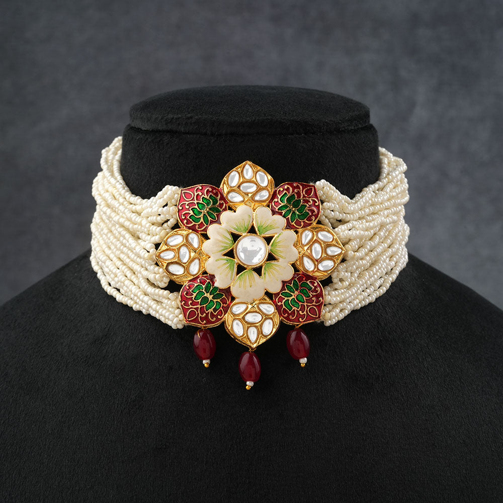 Liyana- Stone studded Neckpiece set(Dark Maroon)