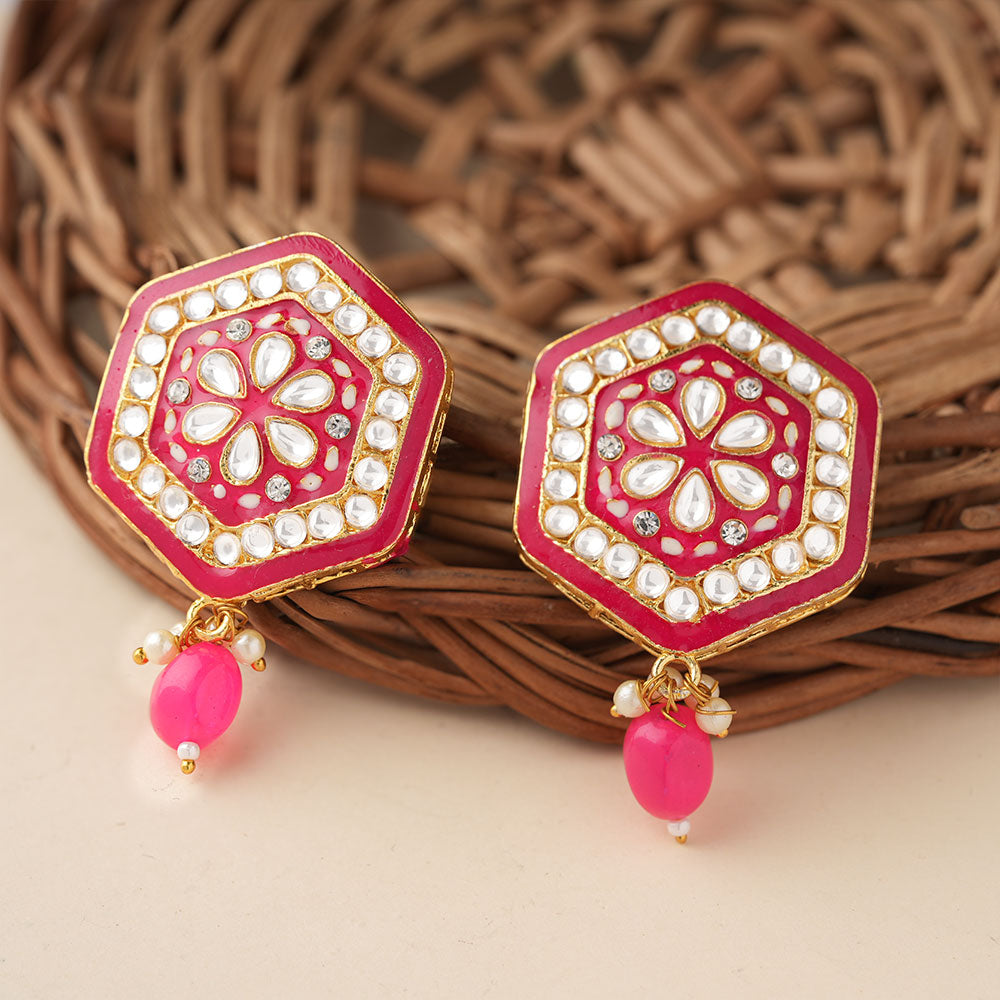Raelle- Stone studded hanging Bead stud earrings(Pink)