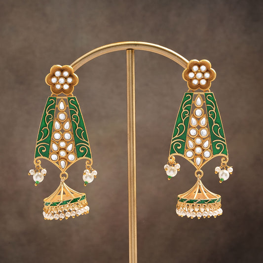 Nirvi- Stone studded dangler earrings(Green)