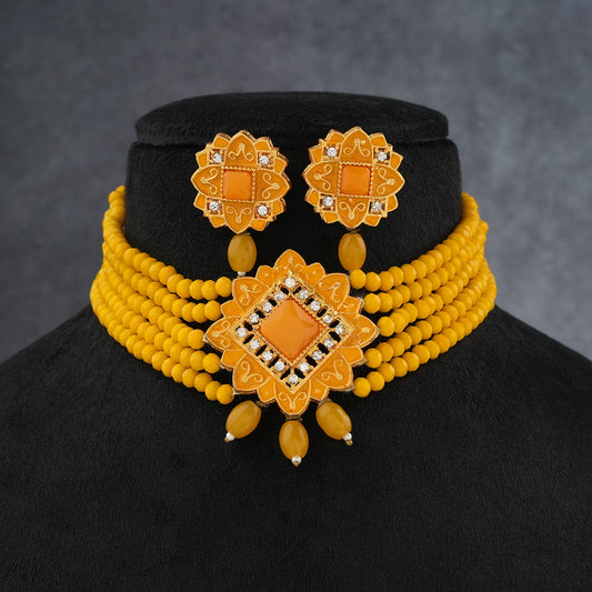 Iyana- Stone studded Neckpiece set (Yellow)
