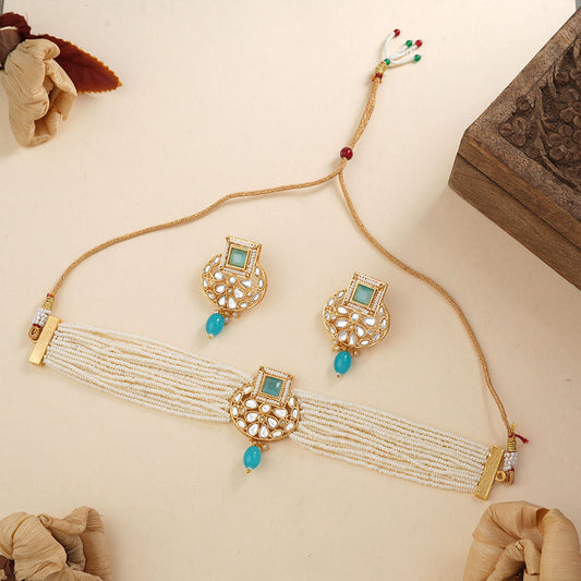 Veha- Stone studded Neckpiece set(Mint)