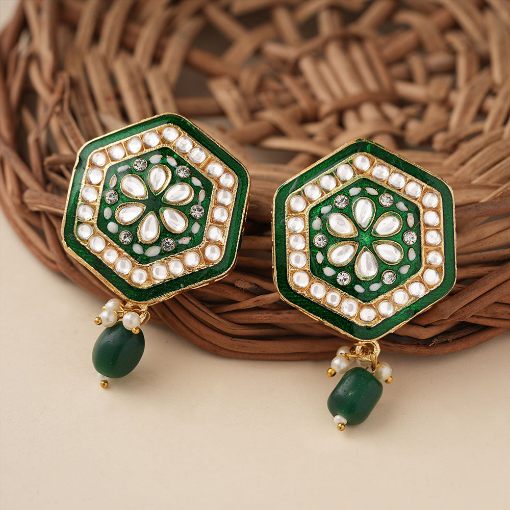 Raelle- Stone studded hanging Bead stud earrings(Green)