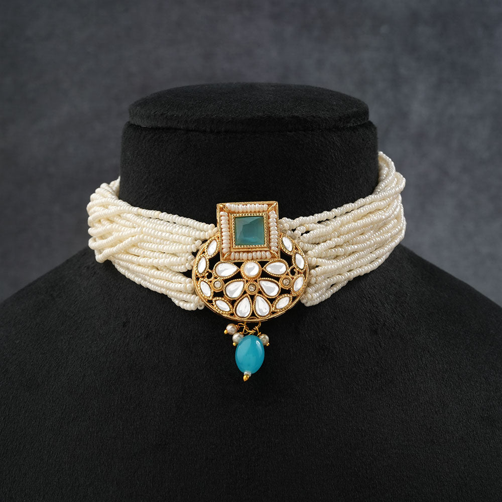 Veha- Stone studded Neckpiece set(Mint)