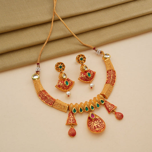 Reyshi- Stone studded hanging pearls Neckpiece(Multicolored)