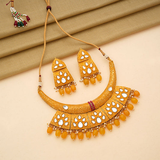 Leyara- Stone studded hanging pearls Neckpiece set