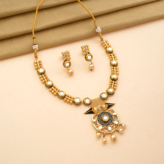 Auvira- Stone studded hanging pearls Neckpiece set