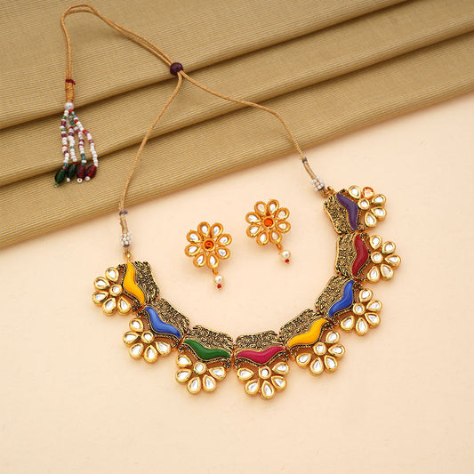 Viaa- Colorful stones Neckpiece set(Multicolor)