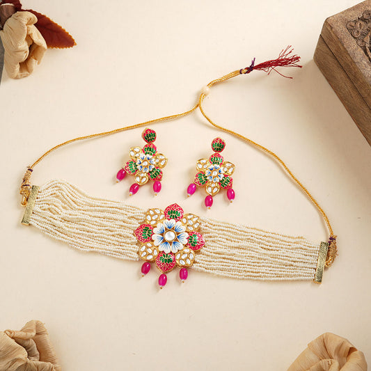 Liyana- Stone studded Neckpiece set(Baby Pink)